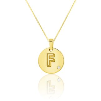 Μενταγιόν Alphabet μονόγραμμα ''F'' από χρυσό 18Κ με διαμάντι μπριγιάν