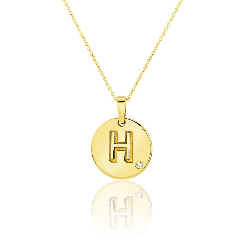 Μενταγιόν Alphabet μονόγραμμα ''H'' από χρυσό 18Κ με διαμάντι μπριγιάν