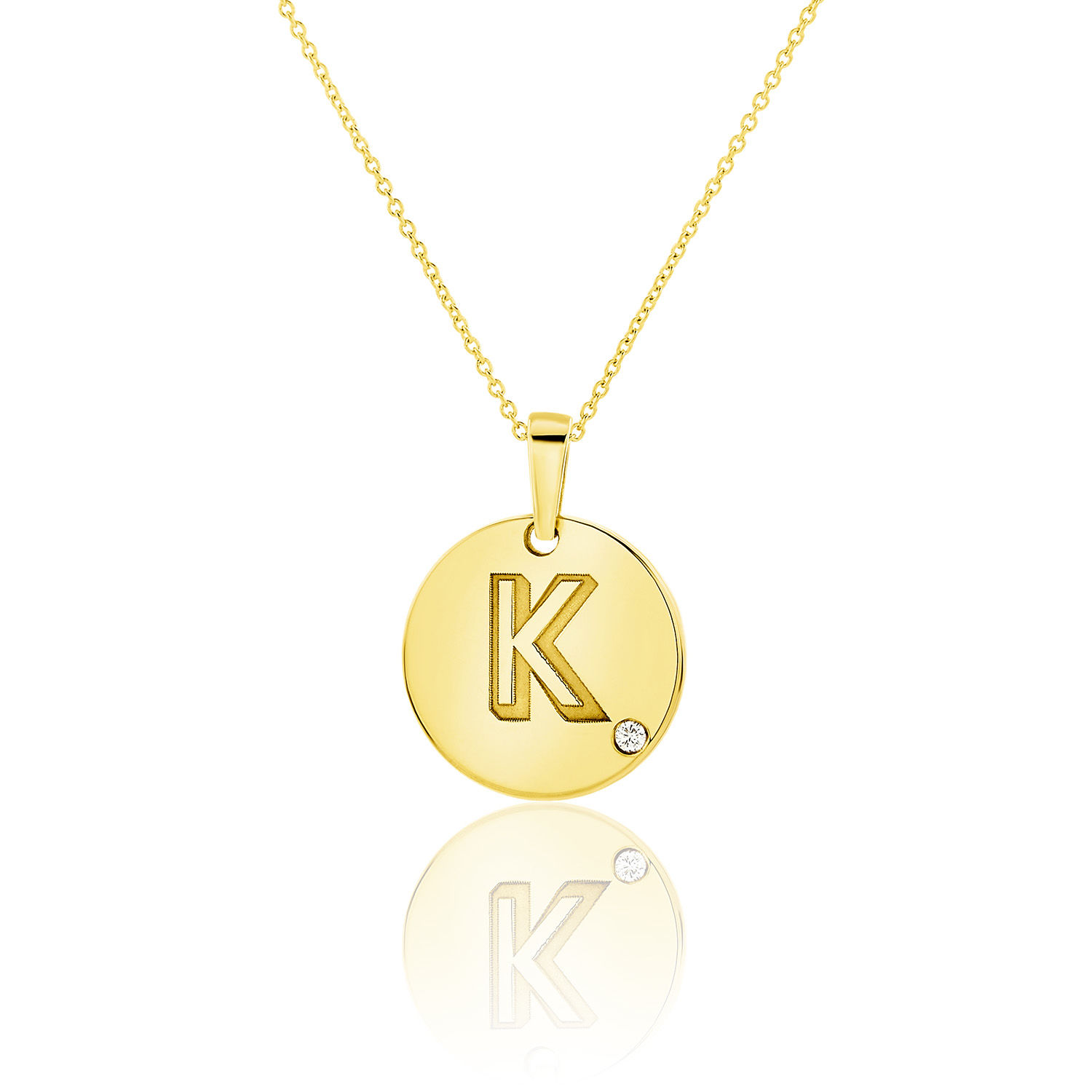 Μενταγιόν Alphabet μονόγραμμα ''K'' από χρυσό 18Κ με διαμάντι μπριγιάν