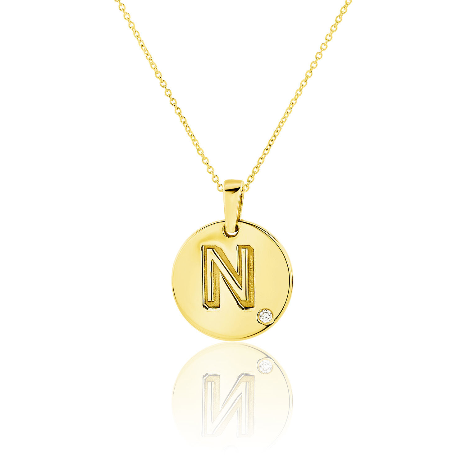 Μενταγιόν Alphabet μονόγραμμα ''N'' από χρυσό 18Κ με διαμάντι μπριγιάν