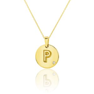 Μενταγιόν Alphabet μονόγραμμα ''P'' από χρυσό 18Κ με διαμάντι μπριγιάν