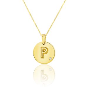 Μενταγιόν Alphabet μονόγραμμα ''P'' από χρυσό 18Κ με διαμάντι μπριγιάν