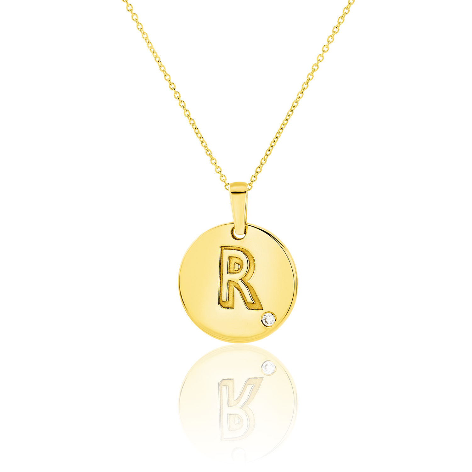 Μενταγιόν Alphabet μονόγραμμα ''R'' από χρυσό 18Κ με διαμάντι μπριγιάν