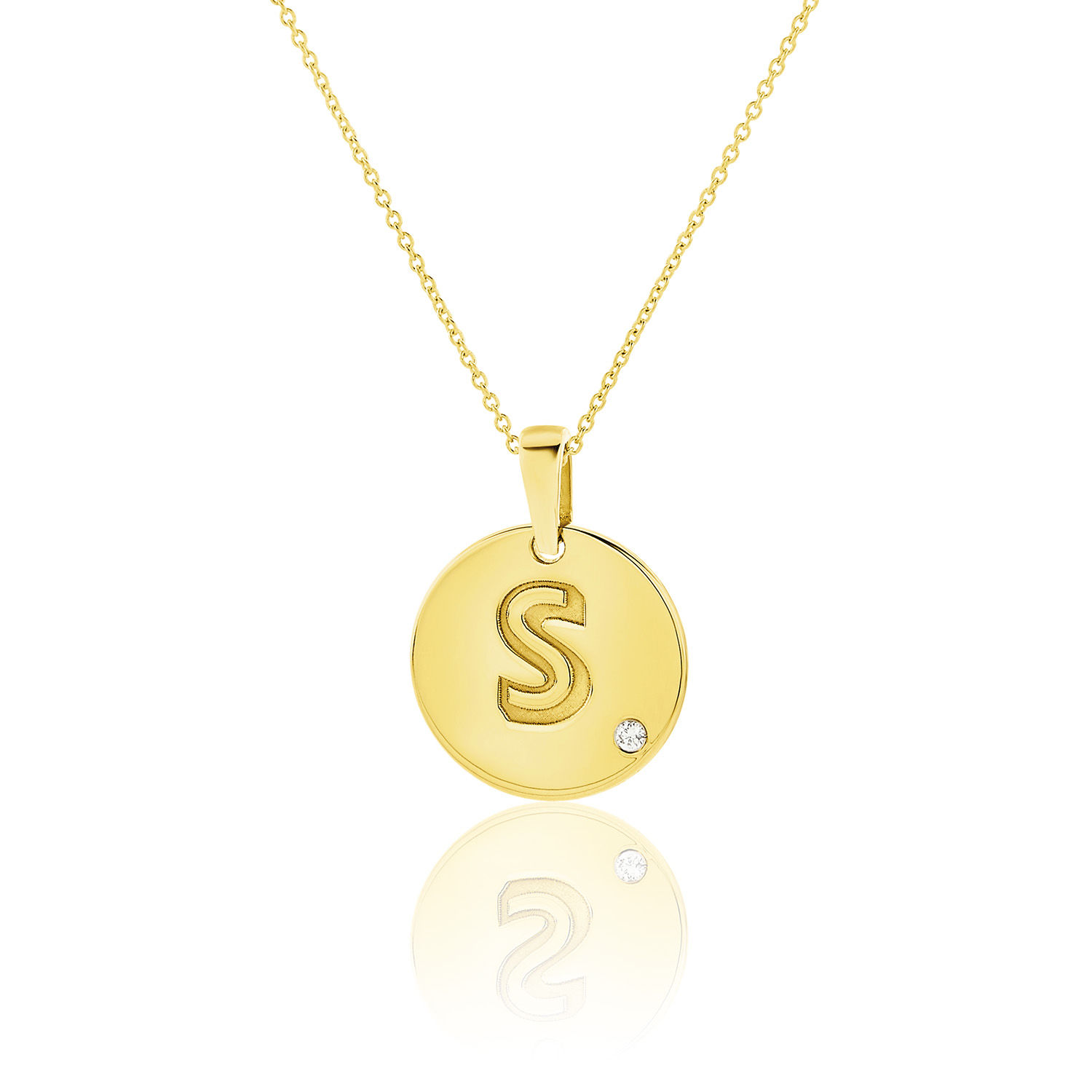 Μενταγιόν Alphabet μονόγραμμα ''S'' από χρυσό 18Κ με διαμάντι μπριγιάν