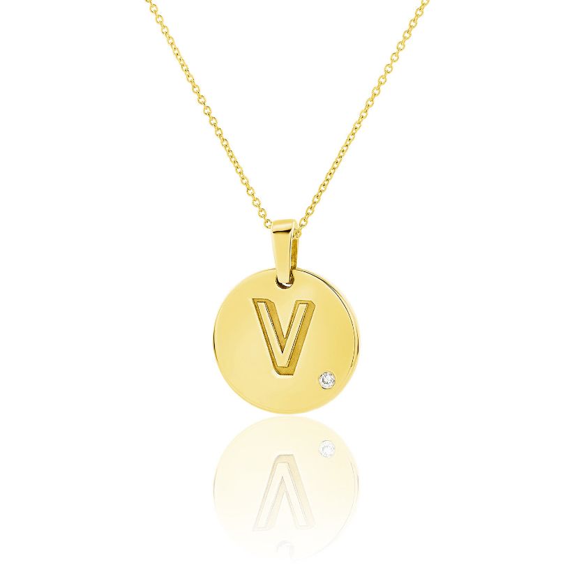 Μενταγιόν Alphabet μονόγραμμα ''V'' από χρυσό 18Κ με διαμάντι μπριγιάν