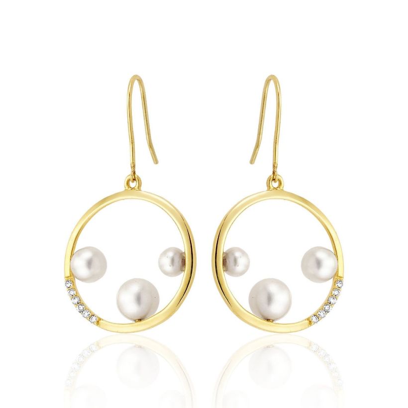 Σκουλαρίκια Pearls από χρυσό 18Κ με freshwater pearls και διαμάντια μπριγιάν
