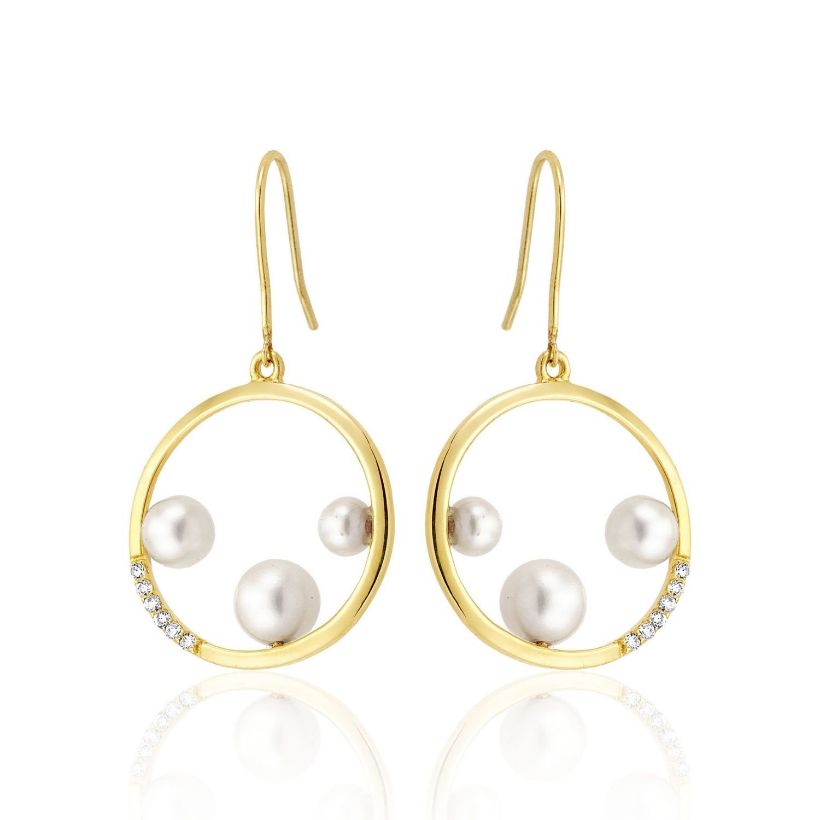 Σκουλαρίκια Pearls από χρυσό 18Κ με freshwater pearls και διαμάντια μπριγιάν