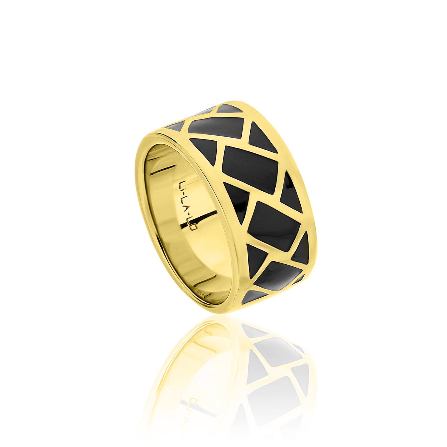Δαχτυλίδι Lotus από επιχρυσωμένο ασήμι 925° και μαύρο σμάλτο