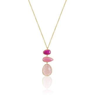 Κολιέ Iris από επιχρυσωμένο ασήμι 925° με pink quartz, ρίζα ρουμπινιού και οπάλιο