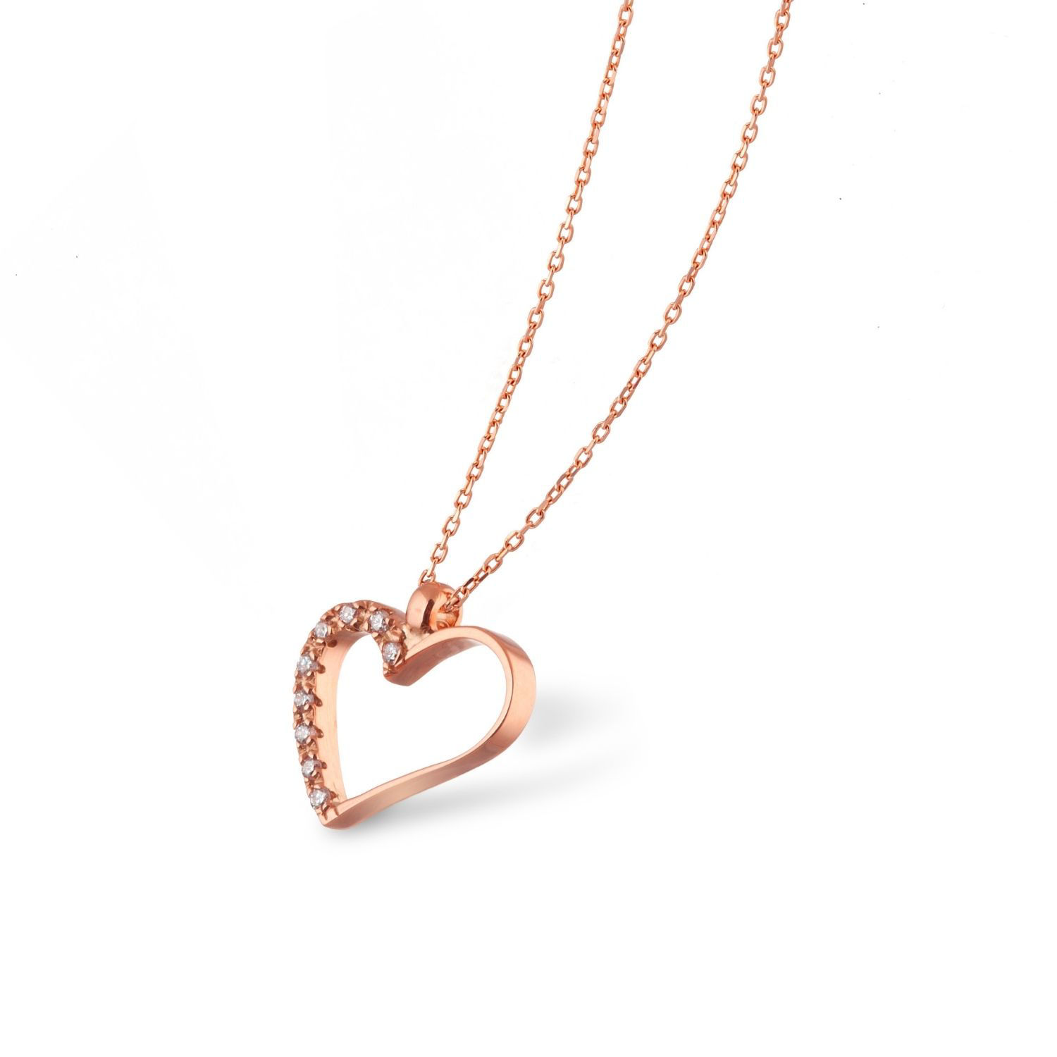 Κολιέ LiLaLove Καρδιά από ροζ χρυσό 18Κ με διαμάντια μπριγιάν