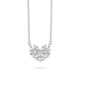 Κολιέ LiLaLove Καρδιά από λευκό χρυσό 18Κ με διαμάντια μπριγιάν & baguette