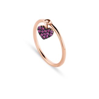 Δαχτυλίδι LiLaLove  Kαρδιά από ροζ χρυσό 18K με ροζ ζαφείρια
