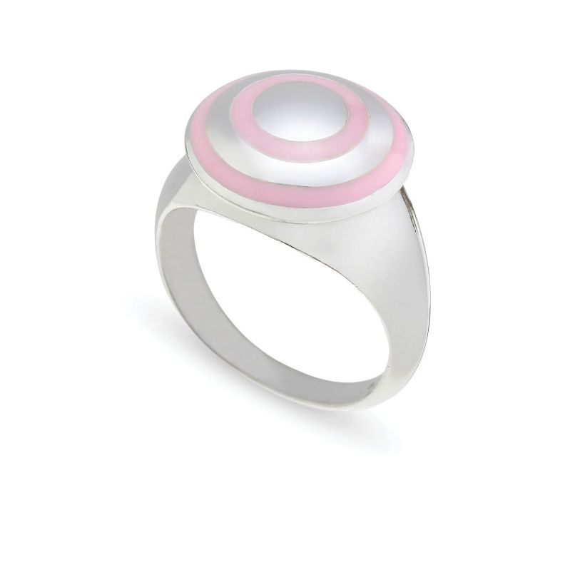 Δαχτυλίδι Chevalier από επιροδιωμένο ασήμι 925° με ροζ σμάλτο