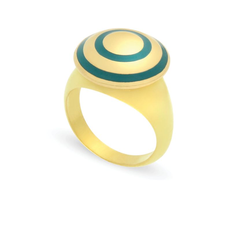 Δαχτυλίδι Chevalier από επιχρυσωμένο ασήμι 925° με πράσινο σμάλτο