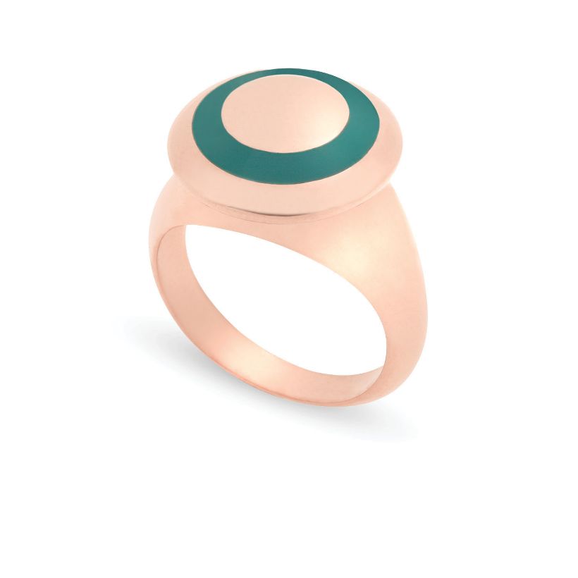 Δαχτυλίδι Chevalier από ροζ επιχρυσωμένο ασήμι 925° με πράσινο σμάλτο