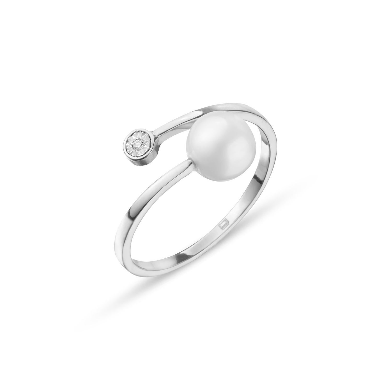 Δαχτυλίδι Pearls από λευκό χρυσό 18Κ με freshwater pearl και  διαμάντι μπριγιάν