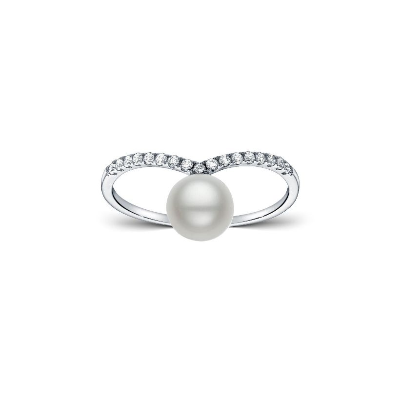 Δαχτυλίδι Pearls από λευκό χρυσό 18Κ με freshwater pearl και διαμάντια μπριγιάν