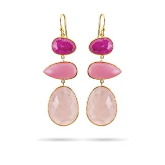 Σκουλαρίκια Iris από επιχρυσωμένο ασήμι 925° με pink quartz, ρίζα ρουμπινιού και οπάλιο