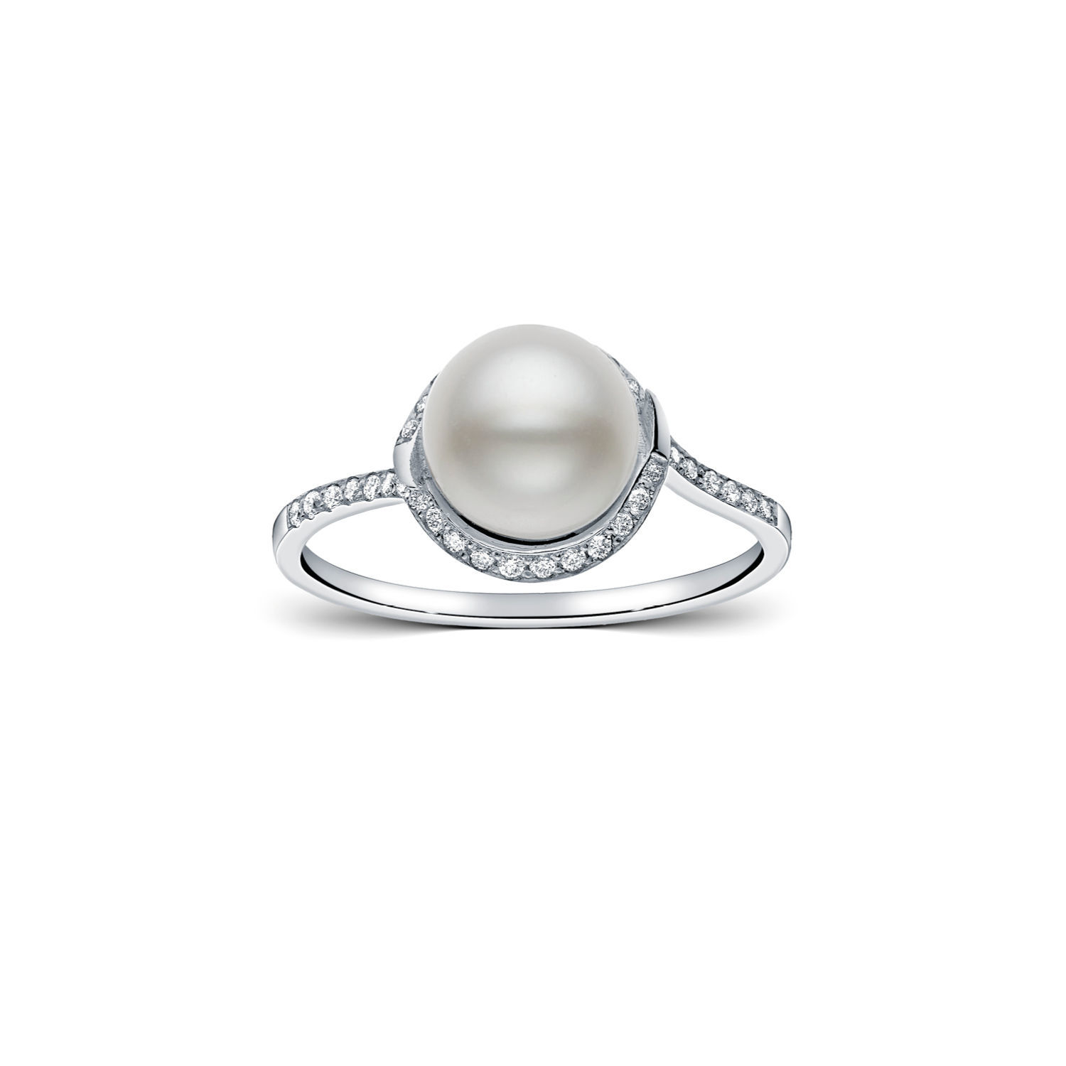 Μονόπετρο δαχτυλίδι από λευκό χρυσό 18K με freshwater pearl και διαμάντια μπριγιάν