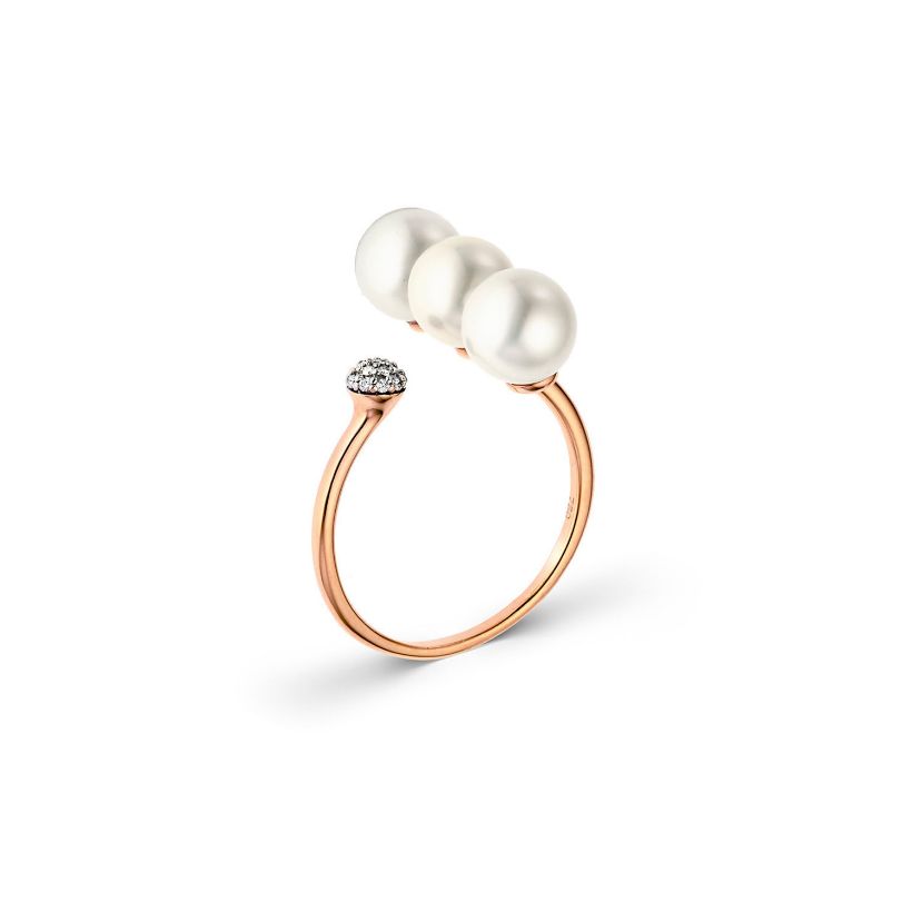 Δαχτυλίδι Pearls από ροζ χρυσό 18K με freshwater pearls και διαμάντια μπριγιάν