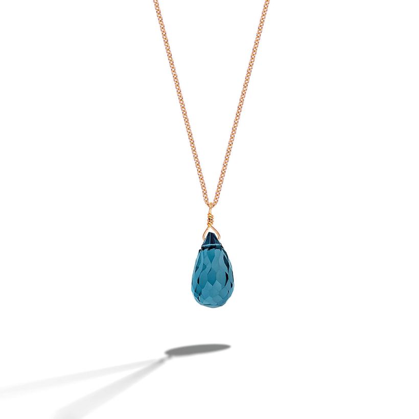 Μενταγιόν Mini Drops από ροζ χρυσό 18Κ με London blue topaz