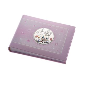 Παιδικό άλμπουμ ροζ με σχέδιο λαγουδάκι από ασήμι 925° και σμάλτο