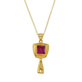 Charm καθρεφτάκι από χρυσό 18Κ με διαμάντι μπριγιάν και ροζ τουρμαλίνη