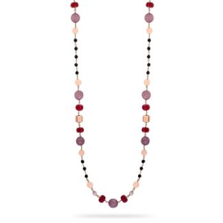 Κολιέ Swing από ροζ επιχρυσωμένο ασήμι 925° με ρουμπίνι,quartz,αχάτη και cat's eye stone