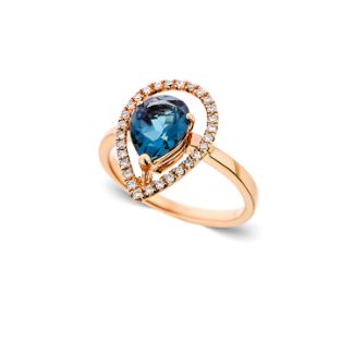 Μονόπετρο δαχτυλίδι από ροζ χρυσό 18K με blue topaz και διαμάντια μπριγιάν