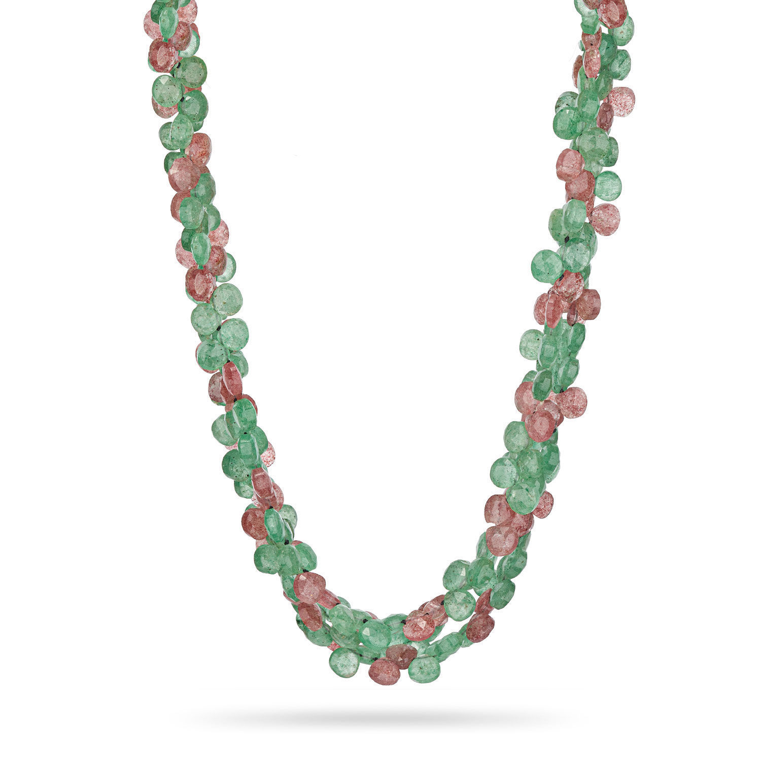 Κολιέ Rio από πράσινο και ροζ strawberry quartz με χρυσό 18K