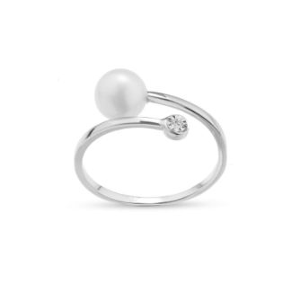 Δαχτυλίδι Pearls από λευκό χρυσό 18Κ με freshwater pearl και διαμάντι μπριγιάν