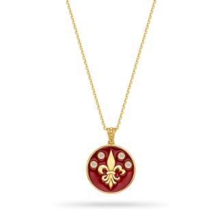 Μενταγιόν Γούρι 2023 Fleur de Lys coin από επιχρυσωμένο ασήμι 925° με κόκκινο σμάλτο και ζιργκόν