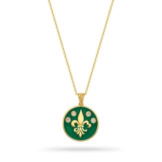 Μενταγιόν Γούρι 2023 Fleur de Lys coin από επιχρυσωμένο ασήμι 925° με πράσινο σμάλτο και ζιργκόν