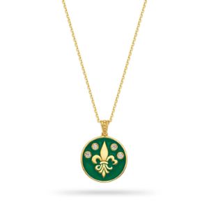 Μενταγιόν Fleur de Lys coin από επιχρυσωμένο ασήμι 925° με κόκκινο σμάλτο και ζιργκόν