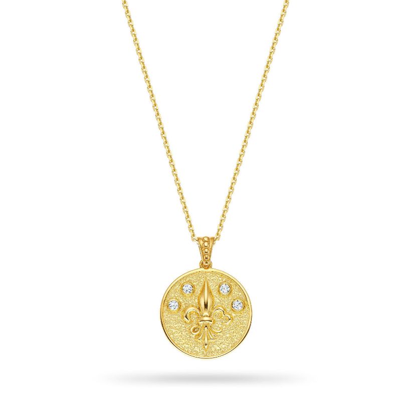 Μενταγιόν Γούρι 2023 Fleur de Lys coin από επιχρυσωμένο ασήμι 925° με ζιργκόν