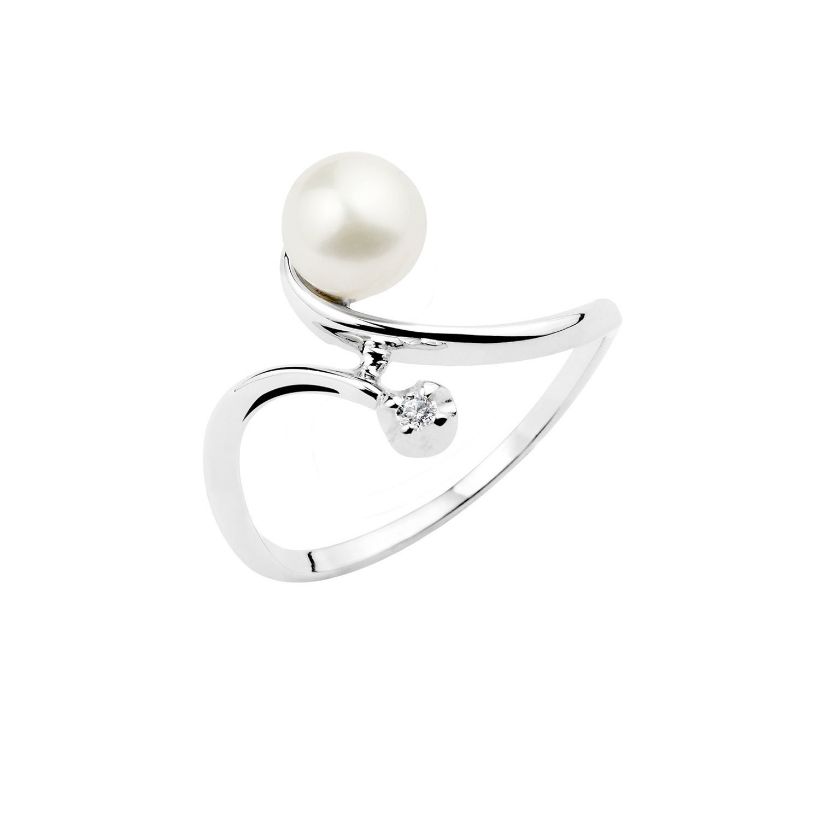 Δαχτυλίδι Pearls από λευκό χρυσό 18K με freshwater pearl και διαμάντι μπριγιάν