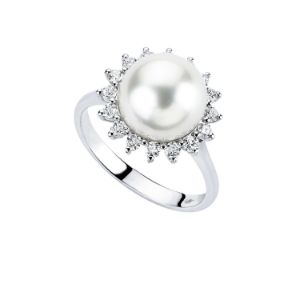 Δαχτυλίδι Pearls από λευκό χρυσό 18K με freshwater pearl και διαμάντια μπριγιάν