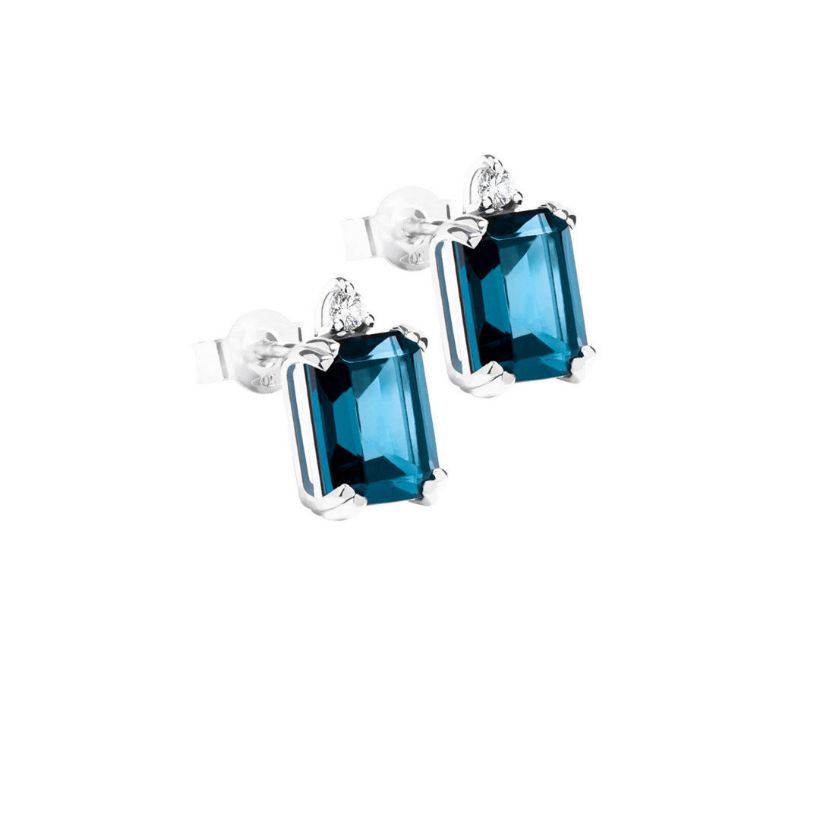 Σκουλαρίκια Gems από λευκό χρυσό 18K με London blue topaz και διαμάντι μπριγιάν