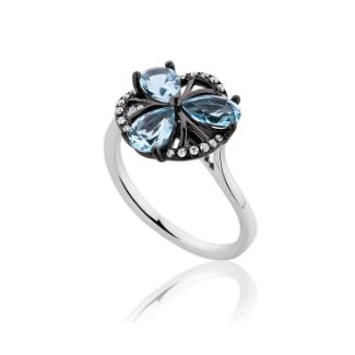 Δαχτυλίδι Secret Garden από λευκό χρυσό 18K με sky blue topaz και διαμάντια μπριγιάν