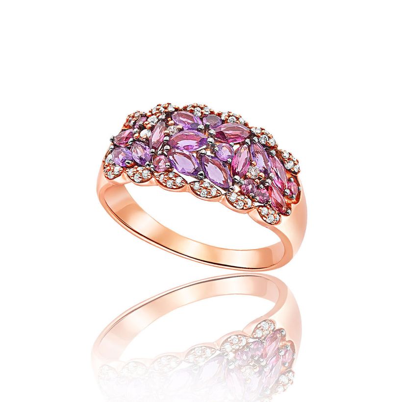 Δαχτυλίδι Secret Garden από ροζ χρυσό 18K με αμέθυστο, ροδολίτη και διαμάντια μπριγιάν