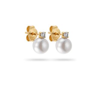 Σκουλαρίκια Pearls από χρυσό 18K με freshwater pearl και  διαμάντια μπριγιάν