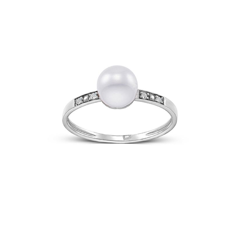 Δαχτυλίδι Pearls από λευκό χρυσό 18K με freshwater pearl και διαμάντια μπριγιάν