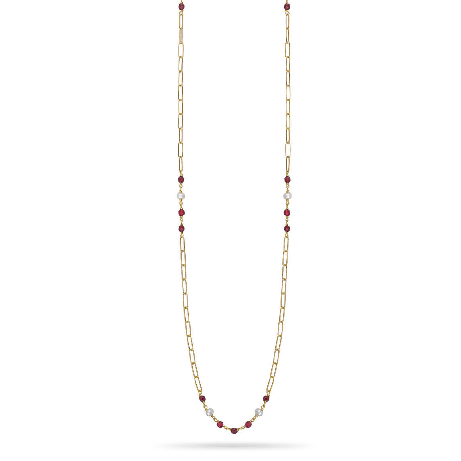 Αλυσίδα γυαλιών Swing από επιχρυσωμένο ασήμι 925° με κόκκινο αχάτη, quartz και freshwater pearls που μετασχηματίζεται σε κολιέ