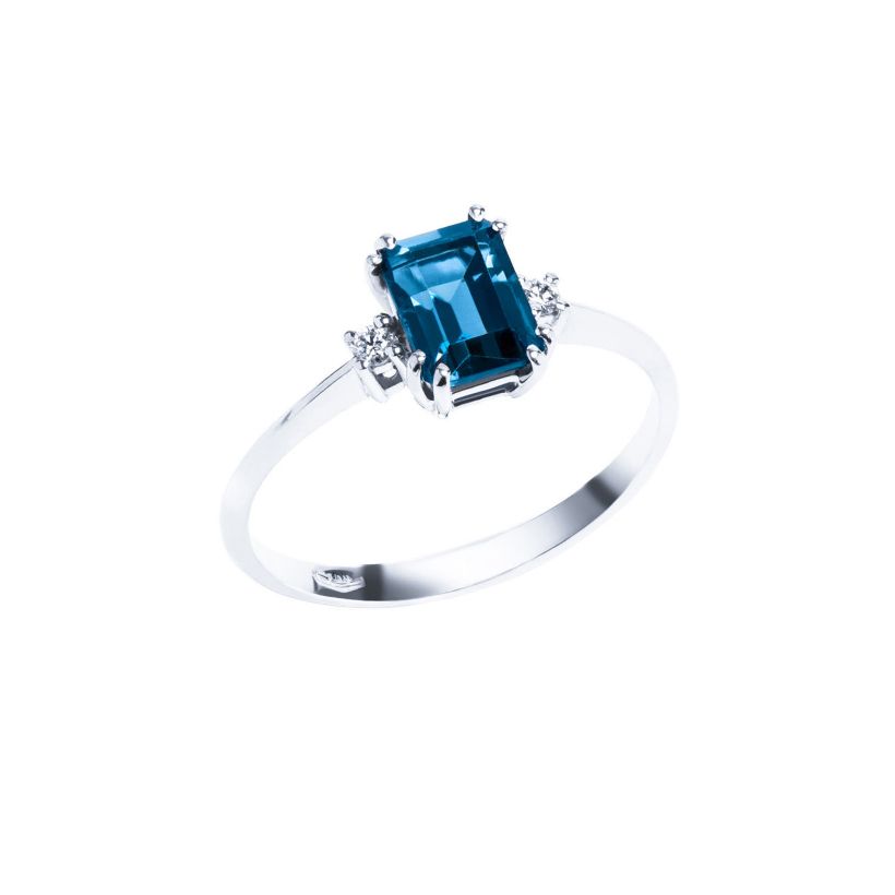 Δαχτυλίδι Gems από λευκό χρυσό 18K με London blue topaz και διαμάντια μπριγιάν