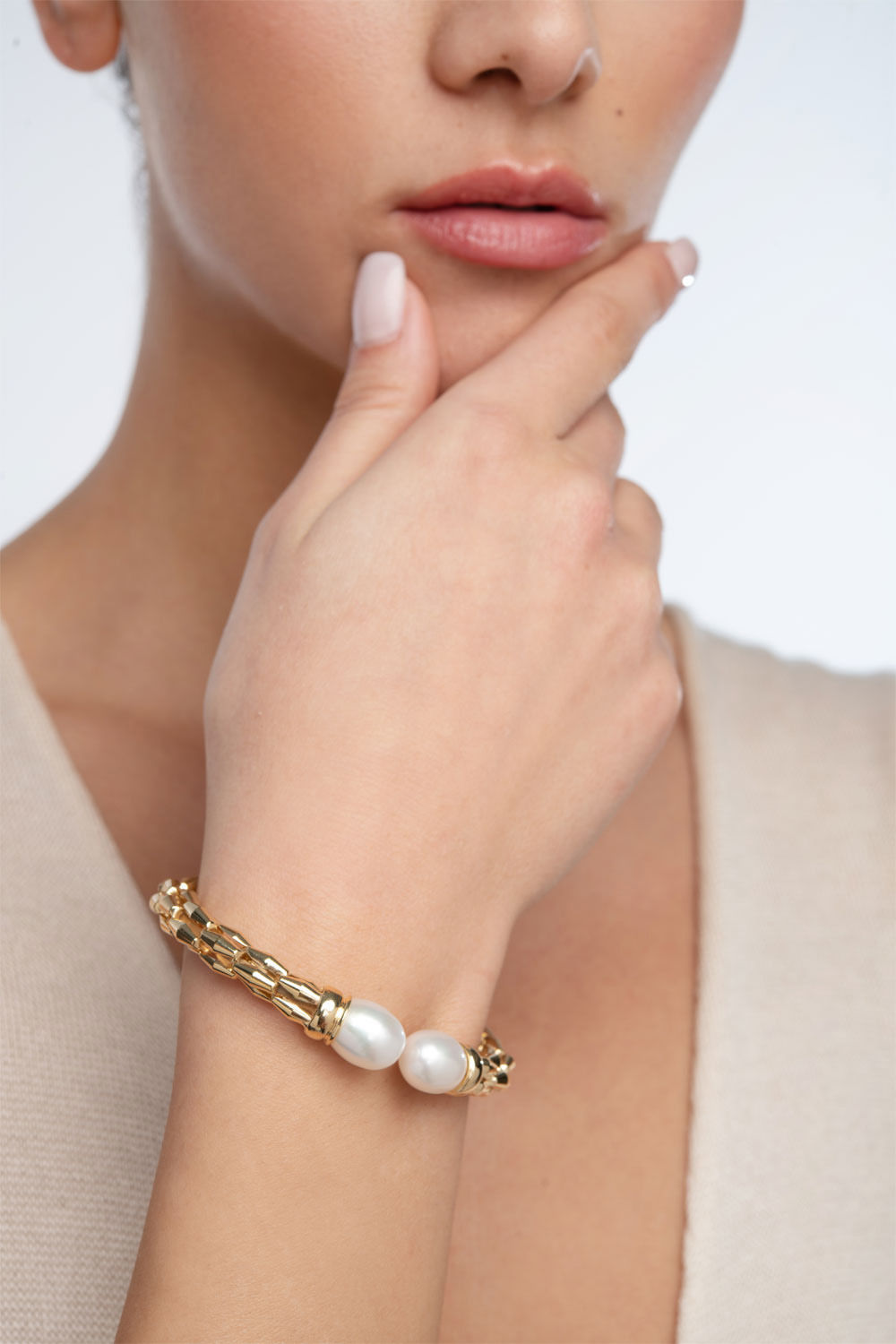 Βραχιόλι Skin σταθερό από επιχρυσωμένο ασήμι 925° με freshwater pearls