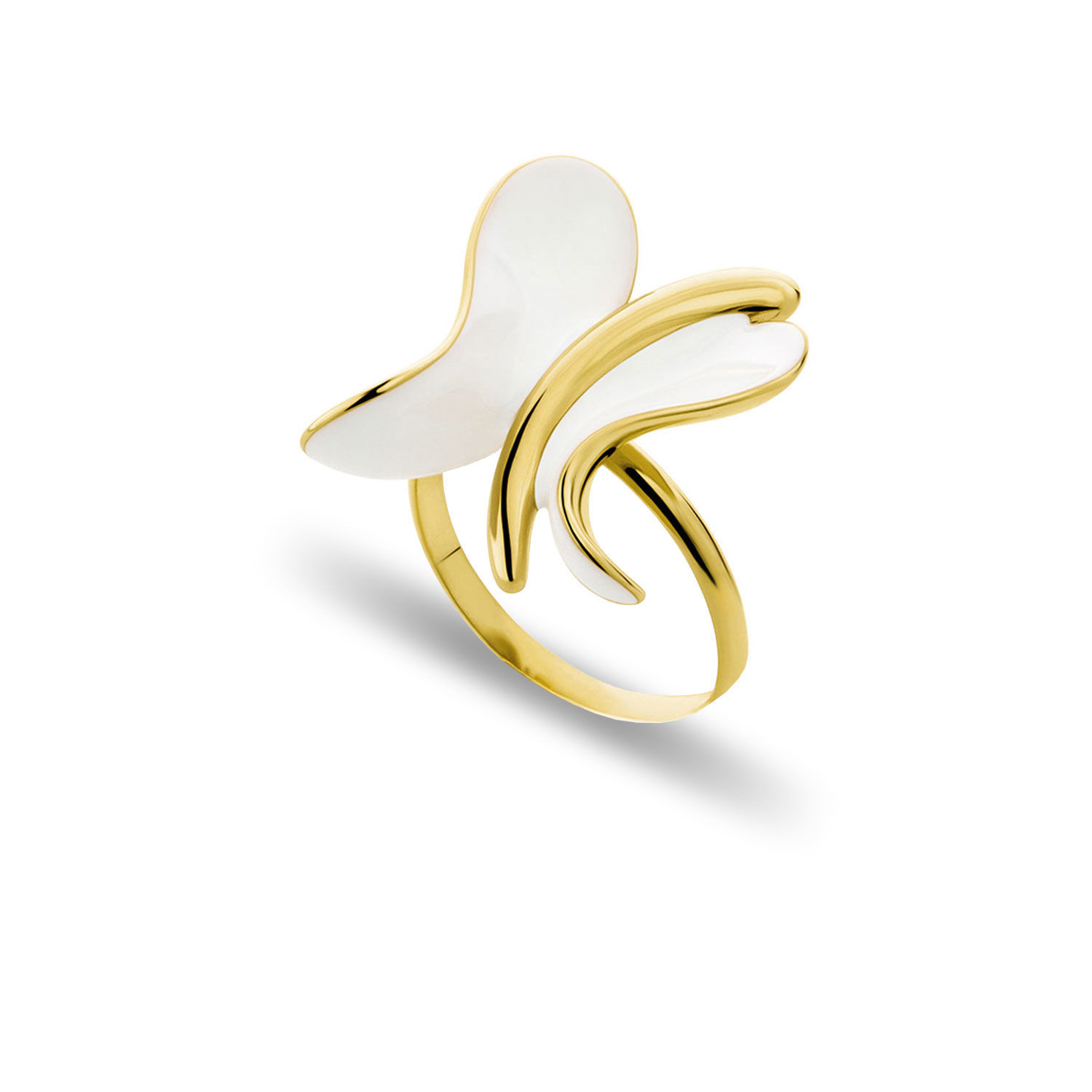 Δαχτυλίδι Artisanal Πεταλούδα από επιχρυσωμένο ασήμι 925° και λευκό σμάλτο
