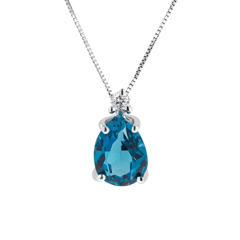 Κολιέ Gems από λευκό χρυσό 18K London blue topaz και διαμάντι μπριγιάν