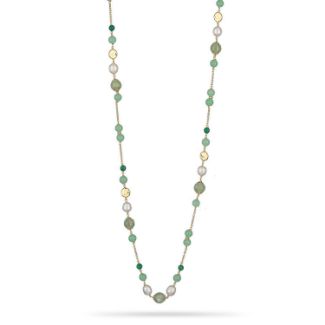 Κολιέ Swing από επιχρυσωμένο ασήμι 925° με πράσινο αχάτη,αβεντουρίνη,cat's eye stone και freshwater pearls