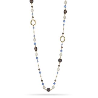 Κολιέ Swing από επιχρυσωμένο ασήμι 925° με moonstone,smoky quartz και tiger's eye