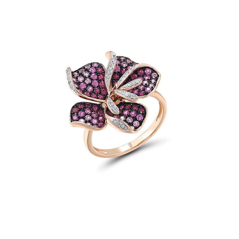 Δαχτυλίδι Secret Garden από χρυσό 18K με ρουμπίνι, ροζ ζαφείρι και διαμάντια μπριγιάν